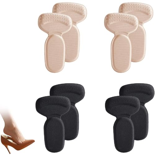 Image of Heel Pads for Shoes,Heel Grips Liner Cushions Inserts for Loose Shoes,Anti Slip Shoe Inserts for Too Big Shoes Women Men,Soft Heel Protectors Stop Heel Slip & Blisters. (Black*2pairs+Beige*2pairs)