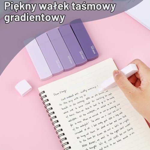 GEEHUA 6-Częściowy Wałek Korekcyjny, 36m Mini White Out Korektor w Taśmie, Estetyczna Szybkoschnąca Natychmiastowa Taśma dla Studentów, Pisanie, Szkoła, Biurowe (Fioletowy)