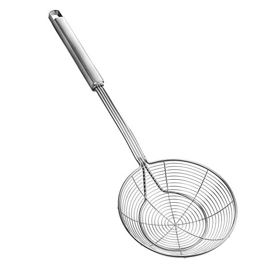 Zeef Skimmer Spider Pollepel Roestvrij Staal, Keuken Wire Net Lepel met Handvat voor het Koken van Voedsel, Pasta, Spaghetti, Noedel (Diameter: 5,5 inch/14 cm, Totale Lengte: 15inch/39cm)
