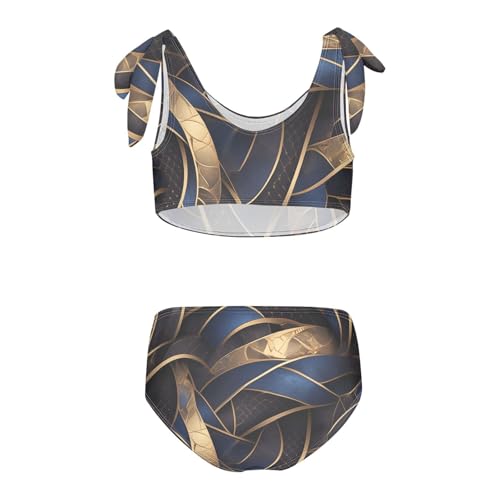Gold Pattern and Black Girl Two Pieces Kids Bikini Set Quick-Dry Swimsuits Swimming Suits Adjustable Strap2