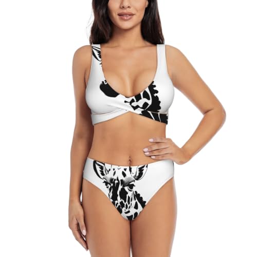 Maillot de bain deux pièces push-up imprimé girafe noir et blanc tendance