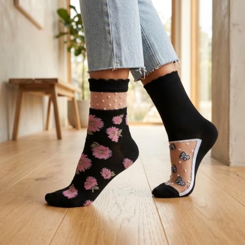 Image of Tipi Toe Women's 2 Pairs Sheer Ankle Socks - Transparent Mesh Dress Style for Elegant, Lightweight, and Fashionable Outfits