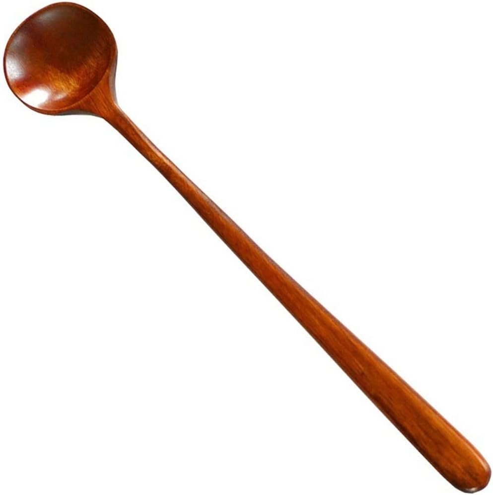 Soup Ladles Silver stainless steel advanced long spoon, natural handle round, used for mixing soup