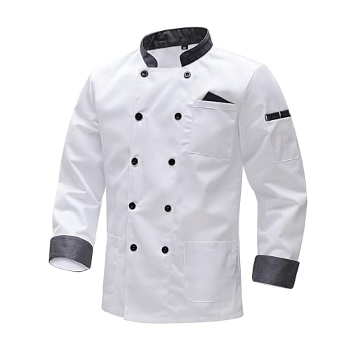 MeiLayM Homme Veste de Chef Cuisinier Manches Longues Chef Professionnel Veste avec Poche Unisexe Veste de Cuisinier Professionnel pour Cuisinier Hôtel Restaurant...