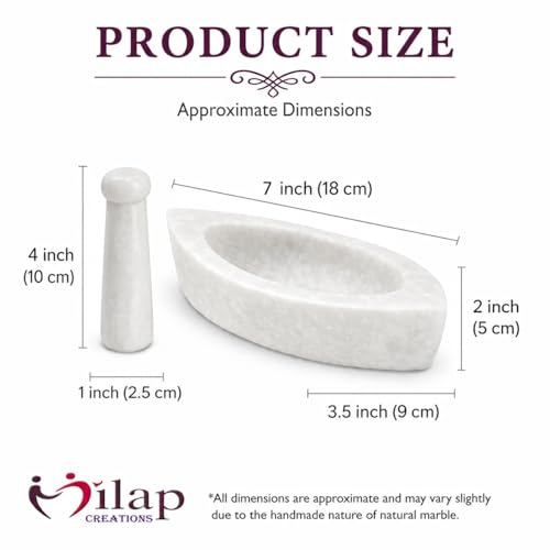 Image of Marble Mortar and Pestle Set Stone White Boat Shape 7 Inch Khalbatta Imamdasta Kharal Kundi Okhli Musal Mixer Silbatta Kitchen Tool for Grinding Ingredients