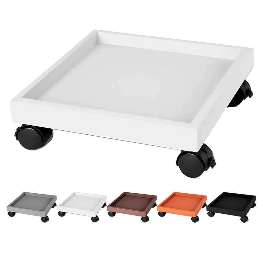 Carretilla Cuadrada Resistente para Plantas con Ruedas - Carretilla para Mover macetas de 36 cm para el hogar y el jardín - Bandeja Duradera para macetas (Blanca)