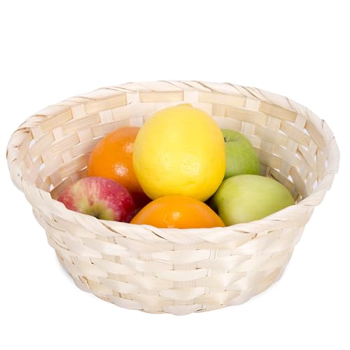 10 x Round Natural Bamboo Wicker Bread Basket Retail Shop Display Christmas Hamper (Small)