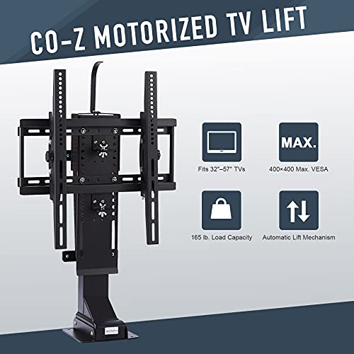Co-Z Motorized Tv Lift For 32" To 57" Tvs Up To 165Lb & 400X400 Vesa, Height Adjustable Tv Stand & Wall Mount With Remote Control 30° Tilt 120° Swivel, Automatic Lift Tv Bracket For Home Office #TOP1