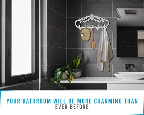 Comfify Cast Iron Wall Mounted Hanger Vintage Design With 5 Hooks - Keys, Towels, Coats Etc - Wall Mounted, Metal, Heavy Duty, Rustic, Vintage, Decorative Gift Idea - 12.6X5.9” - Rustic White #TOP4