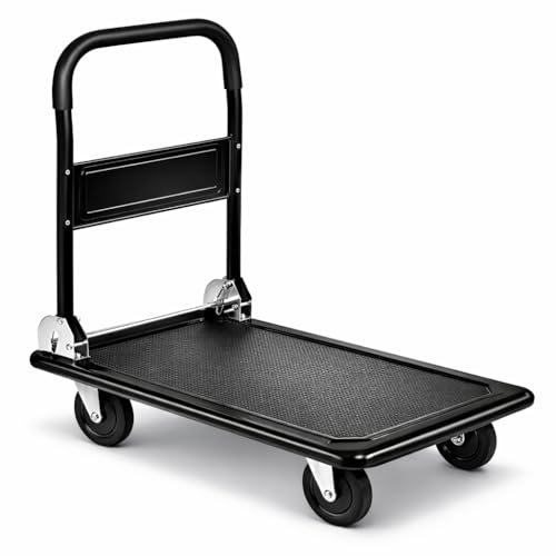 Carro de Plataforma Transporte Industrial Plegable con Ruedas. Carretilla de Mano. Carga 150kg. Carrito Mudanzas, hogar, Oficina, almacén, Ahorra Espacio. Antideslizante. Negro