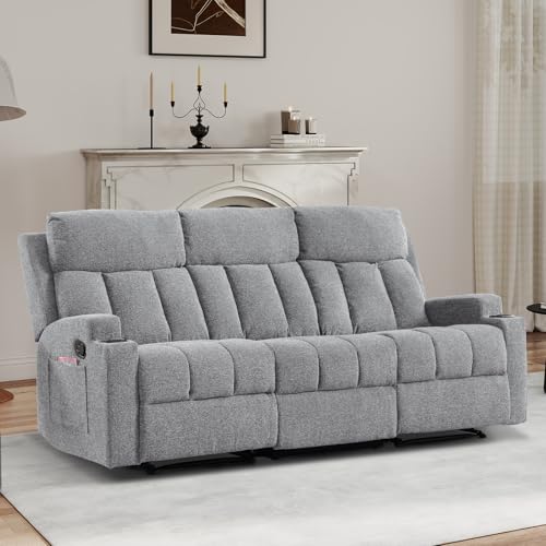 CANMOV Manual Recliner Sofa Set, 3 Seat Recliner with Side Pockets and Cup Holders, Sofa Couch with...
