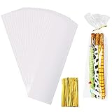 Bolsas de pretzel transparentes con lazos giratorios, bolsas de dulces para brochetas, 100 bolsas de celofán de 3 x 11 pulgadas