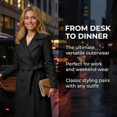 Image of Steve Madden Trench Coat for Women - Double-Breasted Long Winter Faux Wool Coat
