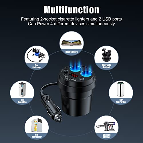 Car Cigarette Lighter Splitter Adapter 2-Socket Cigarette Lighter Adapter Led Voltage Display Dual Qc3.0 And 100W Pd Usb C Car Charger Splitter For Gps/Dash Cam/Laptop/Ipad/Iphone Series #TOP5