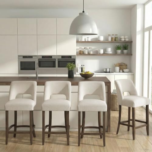 Image of VKNOW Bar Stools Set of 4, 26 inch Fabric Counter Height Bar Stools, White
