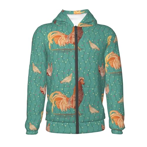 Rooster and a Hen Kid Hoodies Boys Zip Up Sweatshirts Girls Pullover with Pocket2