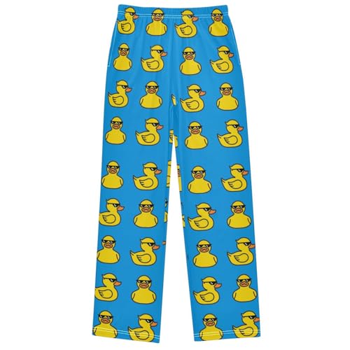 Boy's Pants Yellow Duck Black Sunglasses Blue Jogger Pants Elastic Long Bottoms Trousers with Pockets 6-14 Years