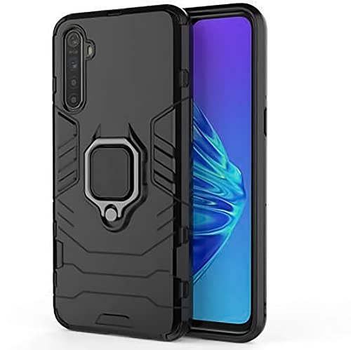 Image of WOW IMAGINE Shock Proof Back Case Mobile Cover for Realme C3 (Armor | Hybrid PC + TPU | Full Protection with Ring Holder Kickstand | Carbon Black)