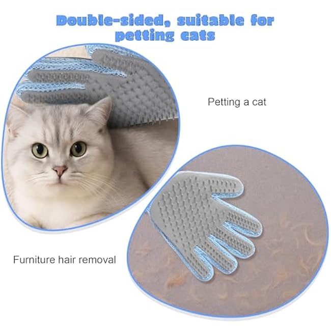 2 in 1 Pet Grooming Glove for Cats & Dogs, Efficient Deshedding Brush Pet Long Short Fur Removal Glove, Gentle Massaging Puppy Kitten Bathing Grooming Brush Tool, Easy Clean Floating Hair Mitt-NhvAewtE