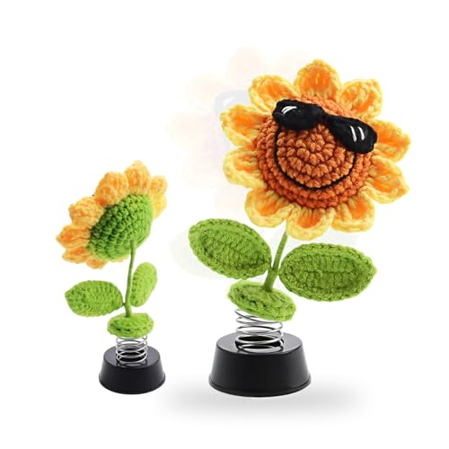KINHARD Wackelkopf Figur Auto, Gewebte Sonnenblumen-Armaturenbrett-Dekorationen, Schaukel Deko Büro, mit Selbstklebender Sonnenblumenform, für Autodekoration, Verschenken KINHARD Wackelkopf Figur Auto, Gewebte Sonnenblumen-Armaturenbrett-Dekorationen, Schaukel Deko Büro, mit Selbstklebender Sonnenblumenform, für Autodekoration, Verschenken