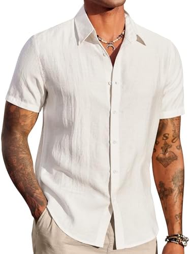 COOFANDY Men's Linen Shirts Short Sleeve Casual Button Down Shirt...