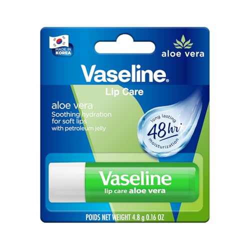 Vaseline Lip Care | Aloe Vera Lip Balm Stick | Up to 48Hr moisturization | with aloe extract & petroleum jelly | made in South Korea | 4.8g