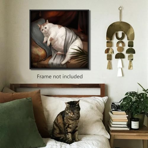 Neejaold Vintage Fat Cat Canvas Wall Art, Cute Cat Crying In Sofa Poster For Room Aesthetic, Animal Floral Pictures, Funny Renaissance Square Painting Prints For Wall Decor 12X12In Unframed thumb #6