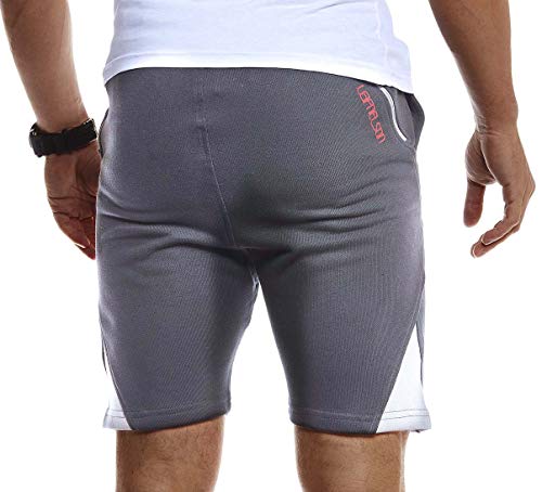 Foto von Leif Nelson Herren Jogging Shorts Kurze Trainingshose Sporthose Slim Fit Männer Kurze Fitnesshose Jogginghose Fitness-Short für Training Sport Bodybuilding LN8329 M Anthrazit-Rot