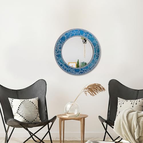 24-Inch Round Crackled Glass Mosaic Wall Mirror, Sapphire - Image 3