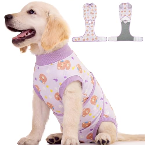 Image of Kuoser Dog Surgery Recovery Suit, Soft Breathable Dog Recovery Suit for Female Spay Male Nueuter, Anti Licking Puppy Onesie Pet Surgical Suit for Dogs Abdominal Wounds Skin Disease, Bear S