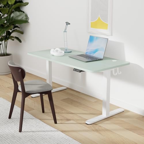 Image of FEZIBO Electric Standing Desk, 55 x 24 Inches Height Adjustable Stand up Desk, Sit Stand Home Office Desk, Computer Desk, Green