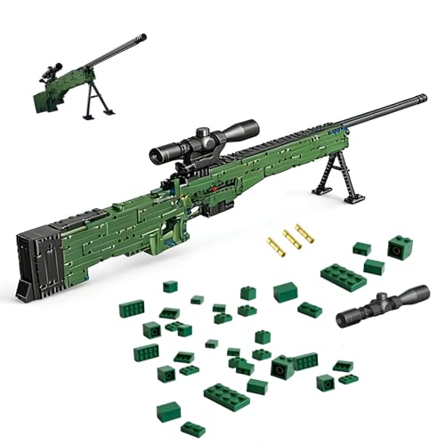 1:1 AWM-Gewehre Bausteine Bausatz 1400+Stk Bausatz für Krieger-Scharfschützengewehre Simulations Militär Waffen Klemmbausteinel Geschenkideen für Militäraffine Jugendliche Erwachsene ab 14 Jahren