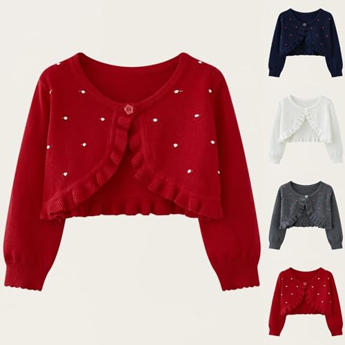 Girls Open Front Bolero Shrug Cute Ruffle Kids Long Sleeve Cropped Elegant Cardigan Knit Sweater for 3-10 Years2