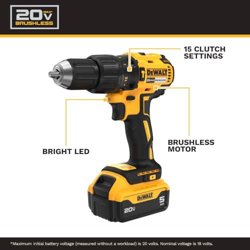 Image of DEWALT 20V Max* Brushless Cordless 1 /2 In. Hammer Drill /Driver Kit (DCD778P1)