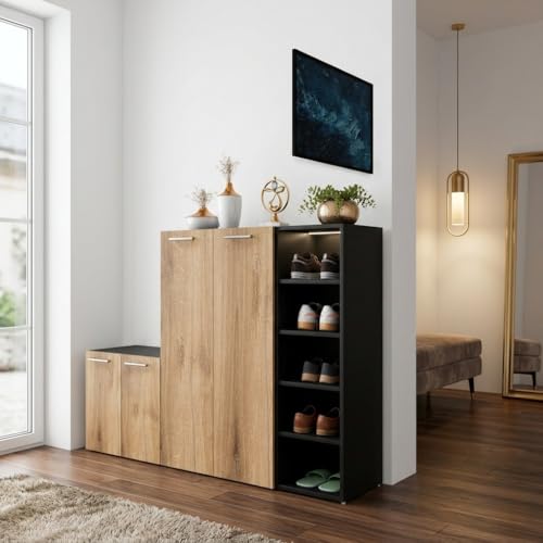 Image of Spyder Craft 4 Door Louis Modern Shoe Rack -Transform Your Space with Ample Storage,Chic Style Footwear Stand Organizer for Hall, Entryway, Color-Black & Oak DIY(Do-It-Yourself)