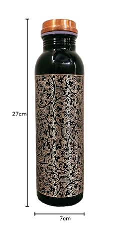 KC Pure Copper Designer Water Bottle with Advanced Leak Proof Protection, Ayurveda and Yoga Health Benefits. (1000ml, 1Unit) With Antique Look