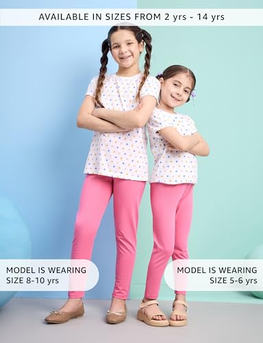 Image of Amazon Brand - Symbol Girl's Cotton Jersey Stretchable Leggings | Ankle Length | Aged 2-14 Years