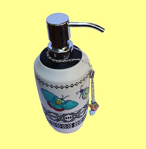 Hand-Painted Ceramic Bohemian Soap Dispenser with Colorful Butterfly Motif for Bathroom and Kitchen Decor - Image 5