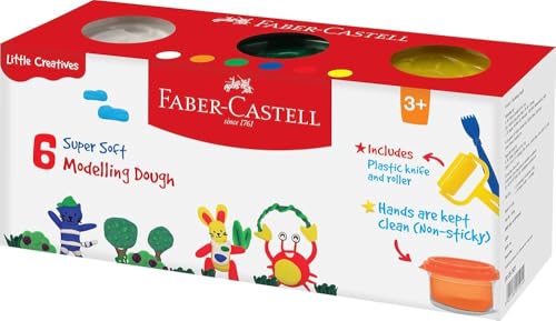 Image of Faber-Castell Modelling Dough Set of 6 Shades Colours 100g Blister Pack | Soft Non Toxic Colour Clay for Kids, DIY Craft, School Projects & Creative Learning Activities