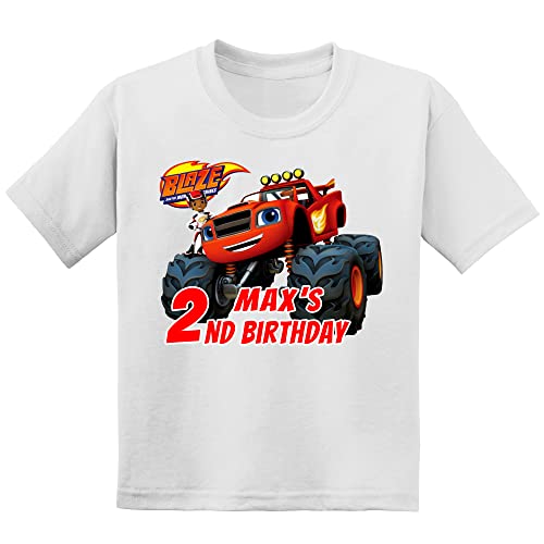 Personalized Monster Truck Birthday Shirt | Blaze Shirt | Personalized With Name and Age | Handmade Decorated Shirt | Unisex White T-Shirt
