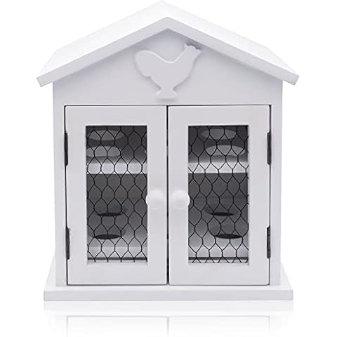 Maison Des Cadeaux Wooden White 12 Egg House Storage Holder Cover