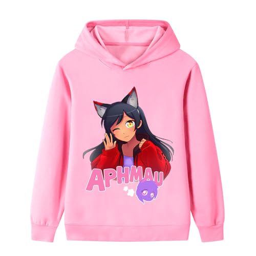 NILKOOZ Girls Hoodie Pink Purple Cartoon Prints Cotton Jumper Unisex Kids Sweatshirts (Pink-130cm)