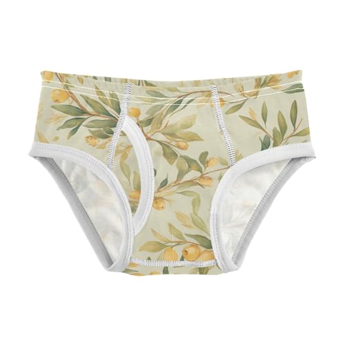 KLL Green Branch Olive Seamless Pattern Little Boys Comfort Underwear Cute Children Panties