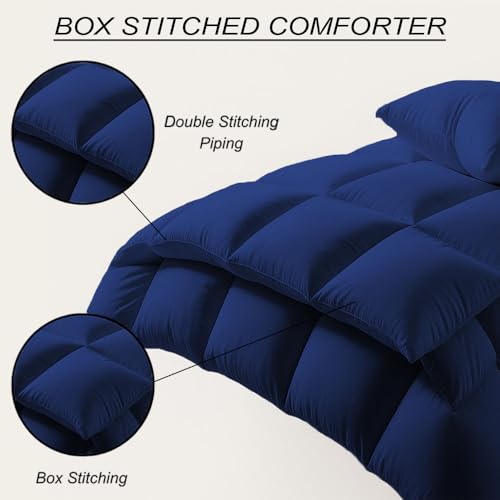 Image of Full Size Comforter Set - All Season Down Alternative Bedding Comforter Set - Quilted Duvet Insert with Corner Tabs - Box Stitched Blanket - Breathable, Soft - Navy Blue