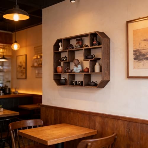 Grand présentoir à tasses étagère murale bois rustique pour cuisine et bar