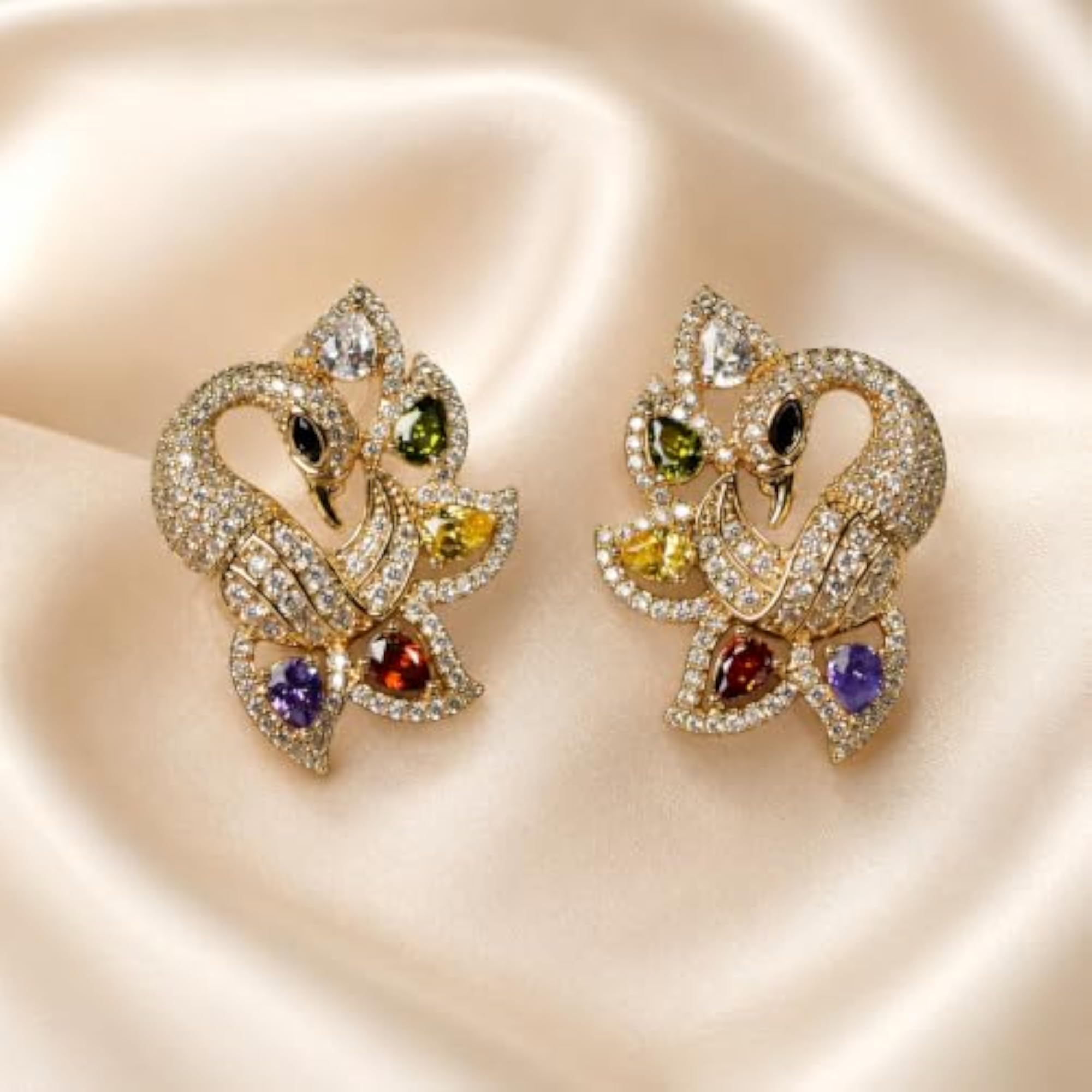 Multicolor Peacock Stud Earrings for Women, Waterproof