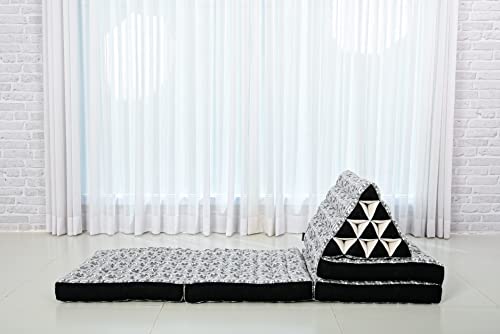 Image of Leewadee 4-Fold Mat with Triangle Cushion - Firm TV Pillow, Foldable Mattress with Cushion Made of Eco-Friendly Kapok, 89 x 20 inches, Black White