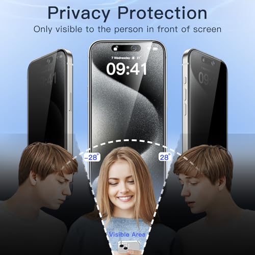 Image of JETech Privacy Screen Protector Guard for iPhone 15 Pro, 2-Pack