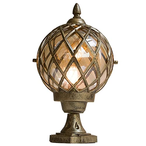 Lanterne à Colonne Globe Victorienne Traditionnelle Vintage Classique en Aluminium moulé sous Pression en Verre extérieur, Lampes à Pilier E27 étanches, Boule créative pour Cour, Patio, Porche, p