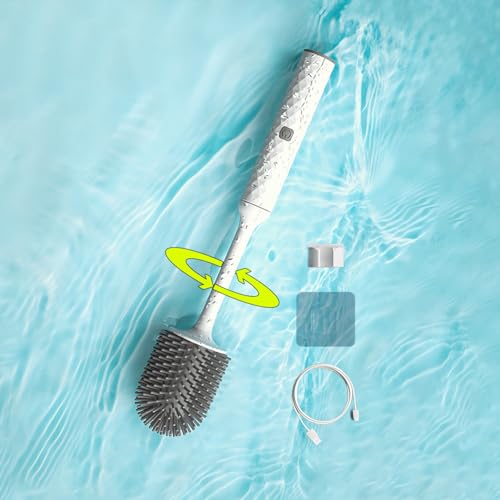 Image of Electric Toilet Brush Rechargeable 360 Spinning Wall-Mounted Toilet Brush, 2 Speed Adjustable, Flexible Silicone Brush Head, Easy for Daily Cleaning, White